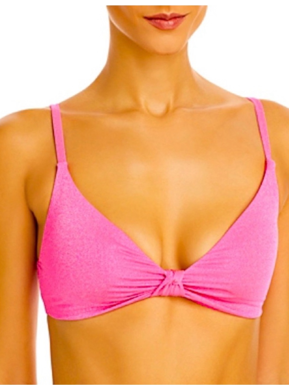 Aqua Swim Metallic Shimmer Pop Pink Twist Front Triangle Bikini Top NWt